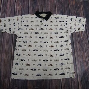 Vintage Natural Issue Polo Shirt Mens 2XL White Shoe Graphic 100% Cotton 90s